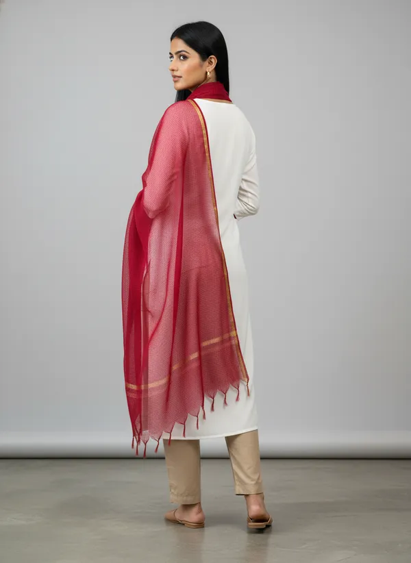 Maroon_Banarasi_Moonga_Check_Dupatta_For_Women