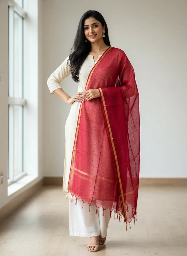 Maroon_Banarasi_Moonga_Check_Dupatta_For_Women