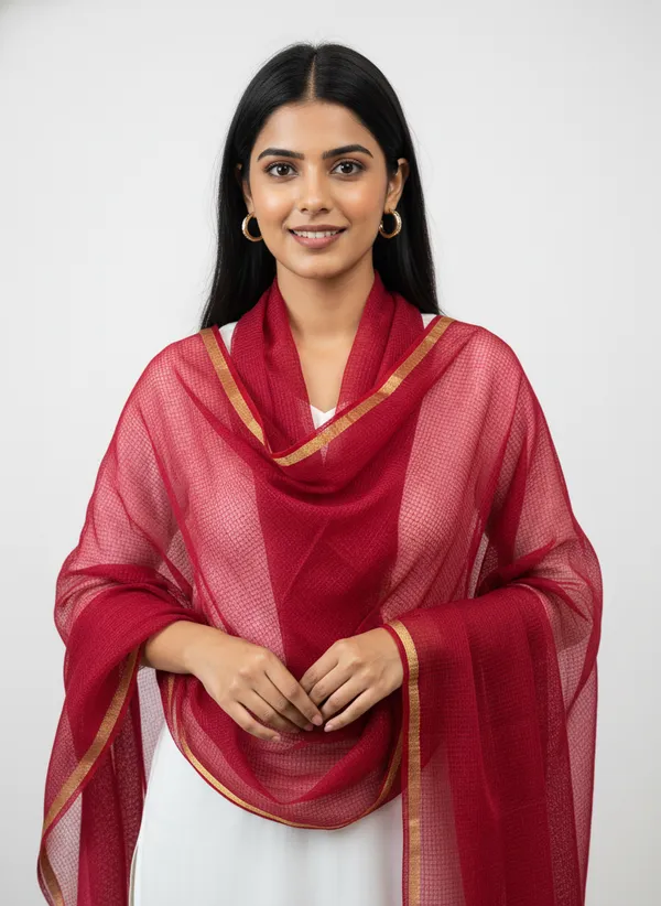 Maroon_Banarasi_Moonga_Check_Dupatta_For_Women