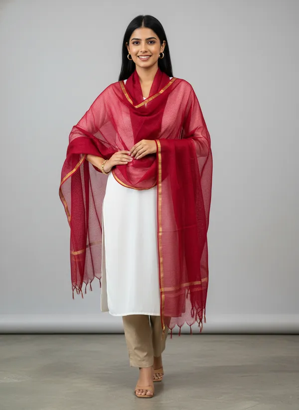 Maroon_Banarasi_Moonga_Check_Dupatta_For_Women