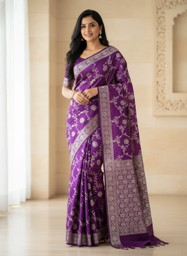 Purple_Banarasi_Silk_Jaal_Work_Zari_Weaved_Saree