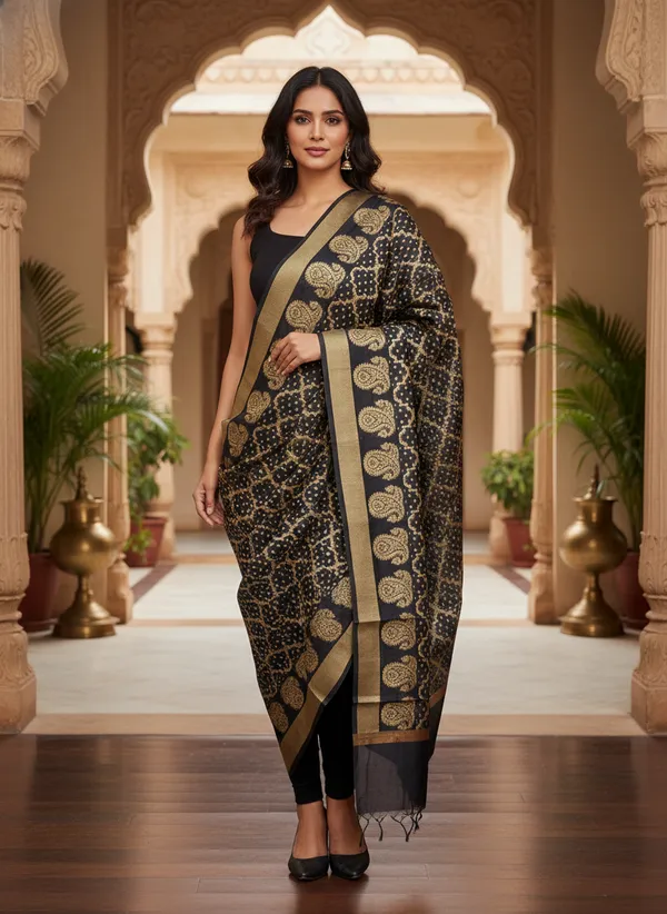 Black_Banarasi_Cotton_Zari_Weaved_Dupatta