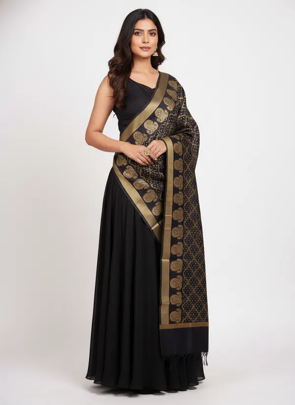 Black_Banarasi_Cotton_Zari_Weaved_Dupatta