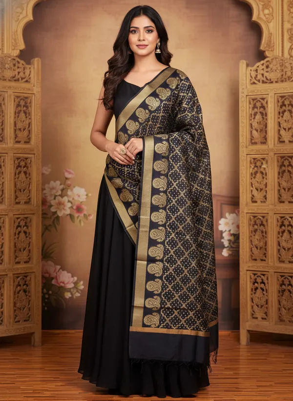 Black_Banarasi_Cotton_Zari_Weaved_Dupatta