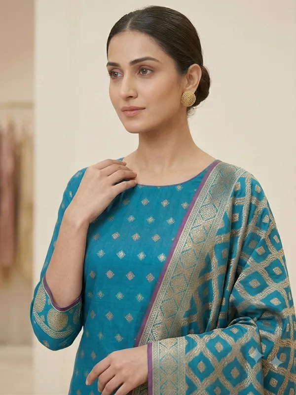 Sea_Green_Banarasi_Women's_Unstitched_Suit_Material_With_Dupatta_For_Women