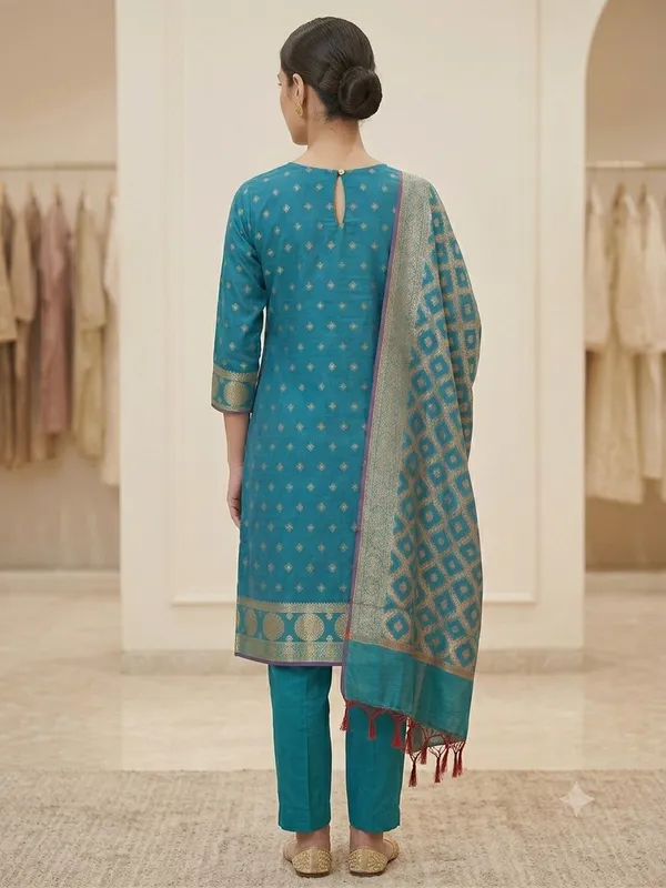 Sea_Green_Banarasi_Women's_Unstitched_Suit_Material_With_Dupatta_For_Women