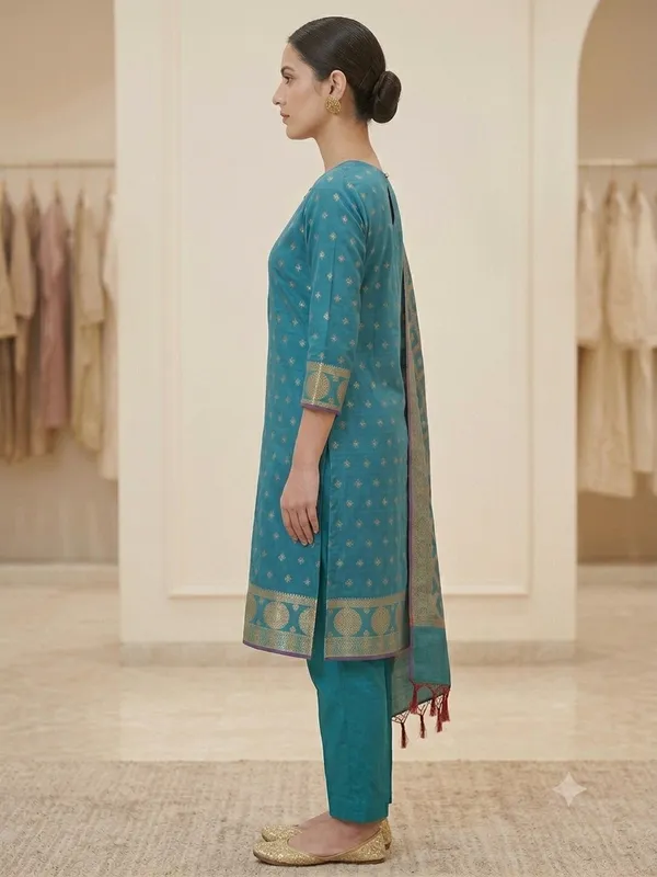 Sea_Green_Banarasi_Women's_Unstitched_Suit_Material_With_Dupatta_For_Women