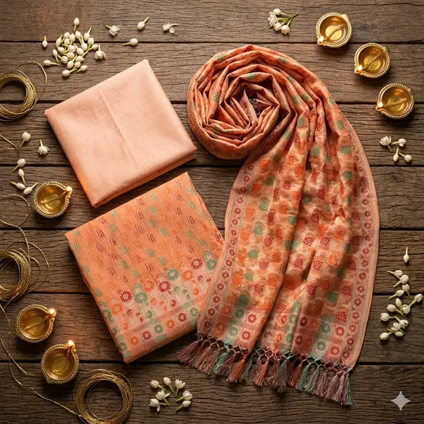 Peach_Unstitched_Suit_Fabric_|_Cotton_Silk_Dress_Material_with_Thread_Weaving