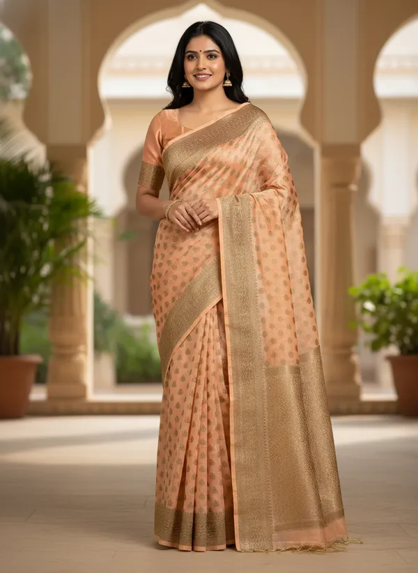Peach_Banarasi_Kota_Silk_Zari_Weaved_Saree