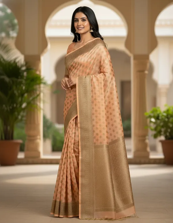 Peach_Banarasi_Kota_Silk_Zari_Weaved_Saree