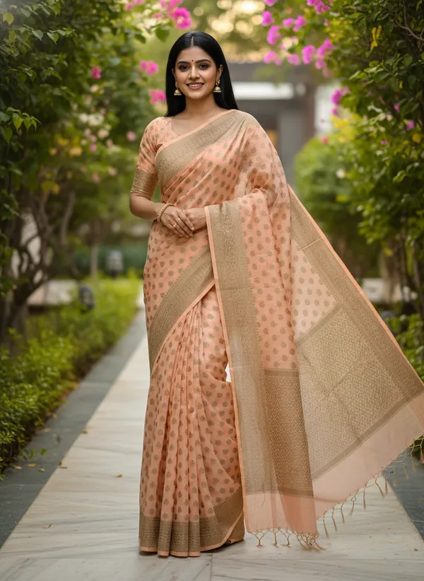 Peach_Banarasi_Kota_Silk_Zari_Weaved_Saree