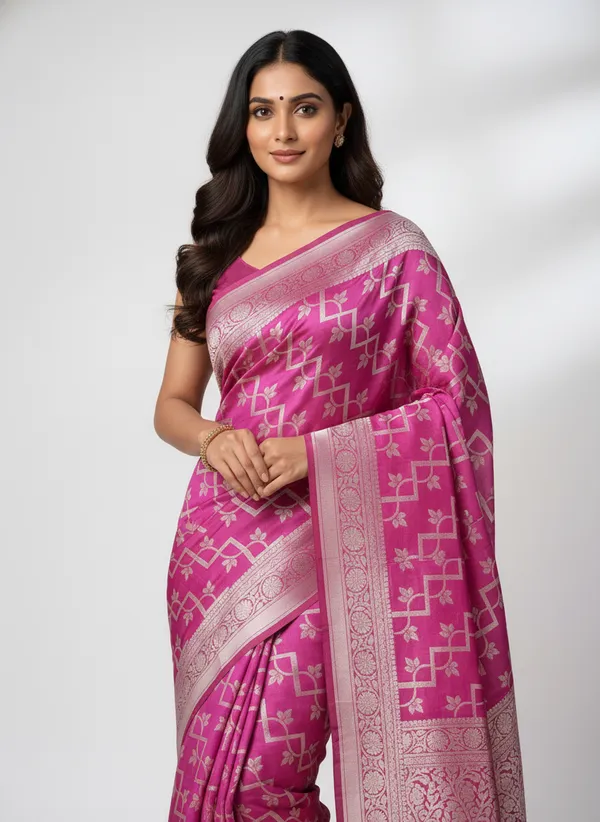 Rani_Pink_Banarasi_Silk_Zari_Weaved_Saree