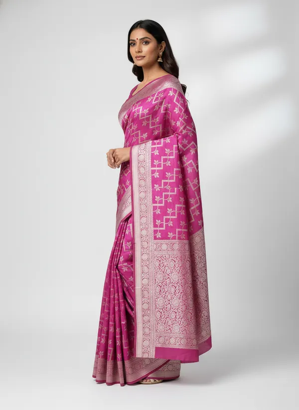 Rani_Pink_Banarasi_Silk_Zari_Weaved_Saree