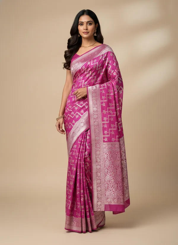 Rani_Pink_Banarasi_Silk_Zari_Weaved_Saree