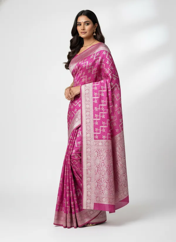 Rani_Pink_Banarasi_Silk_Zari_Weaved_Saree