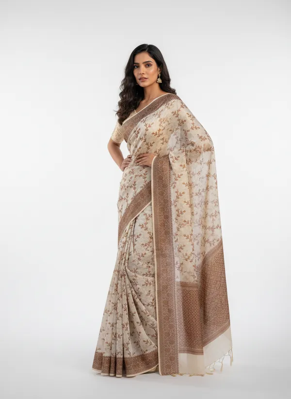 Cream_Banarasi_Cotton_Silk_Thread_Weaved_Saree