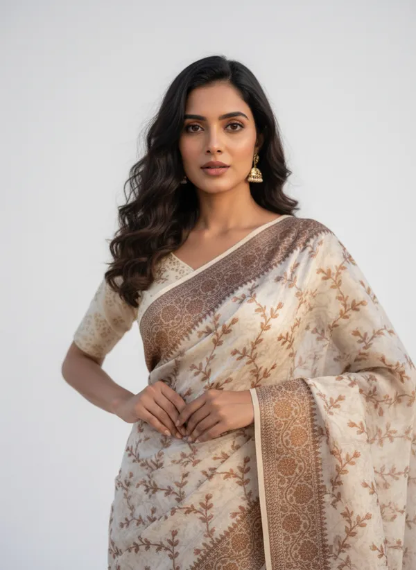 Cream_Banarasi_Cotton_Silk_Thread_Weaved_Saree
