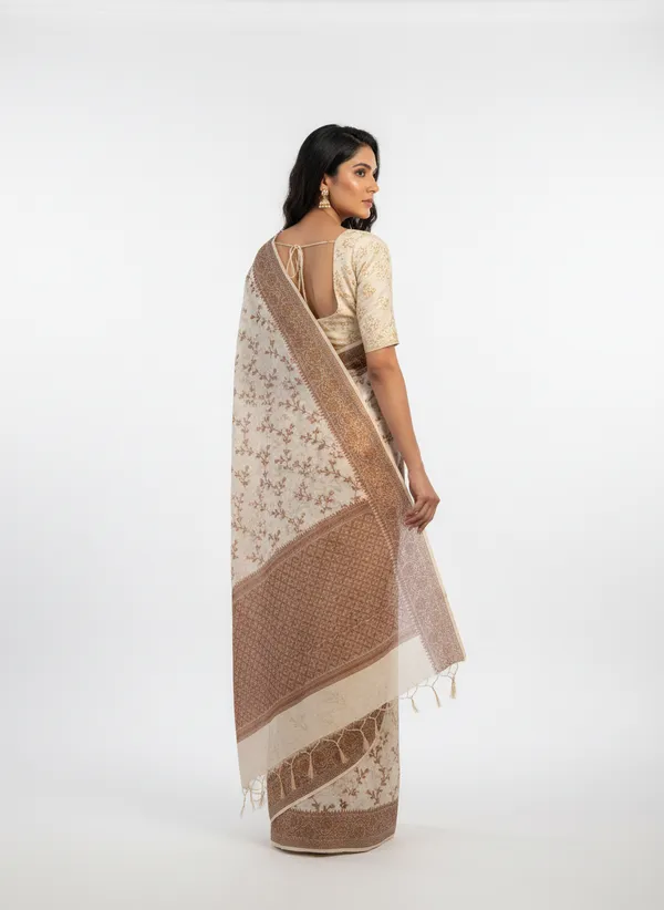 Cream_Banarasi_Cotton_Silk_Thread_Weaved_Saree