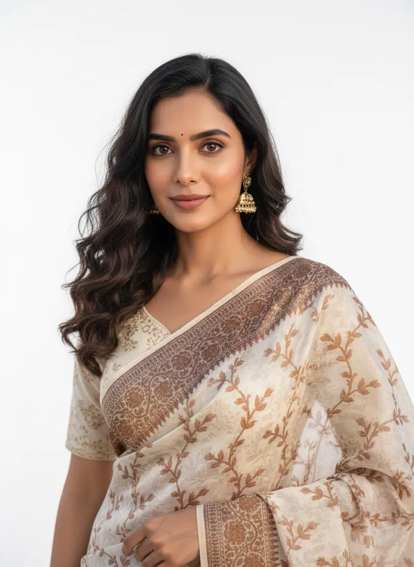 Cream_Banarasi_Cotton_Silk_Thread_Weaved_Saree