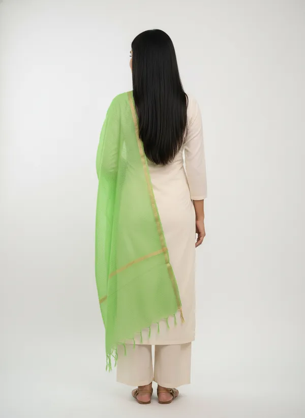 Parrot_Green_Banarasi_Moonga_Check_Dupatta_For_Women