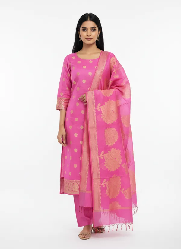 Light_Pink_Banarasi_Women's_Unstitched_Suit_Material_With_Dupatta_For_Women