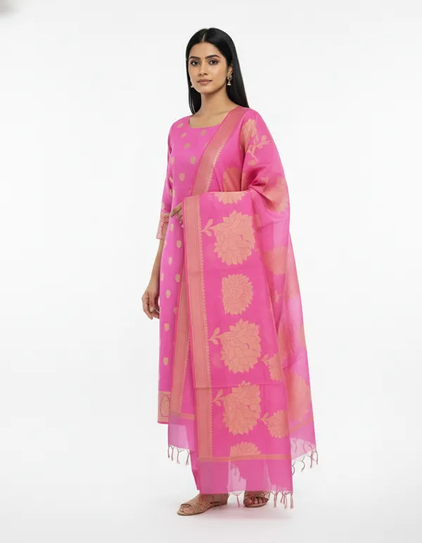 Light_Pink_Banarasi_Women's_Unstitched_Suit_Material_With_Dupatta_For_Women