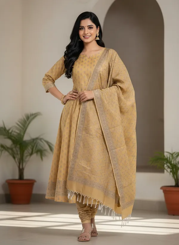 Cream_Banarasi_Mashru_Silk_Unstitched_Suit_Set_with_Dupatta_|_Womens_Festive_Ethnic_Wear