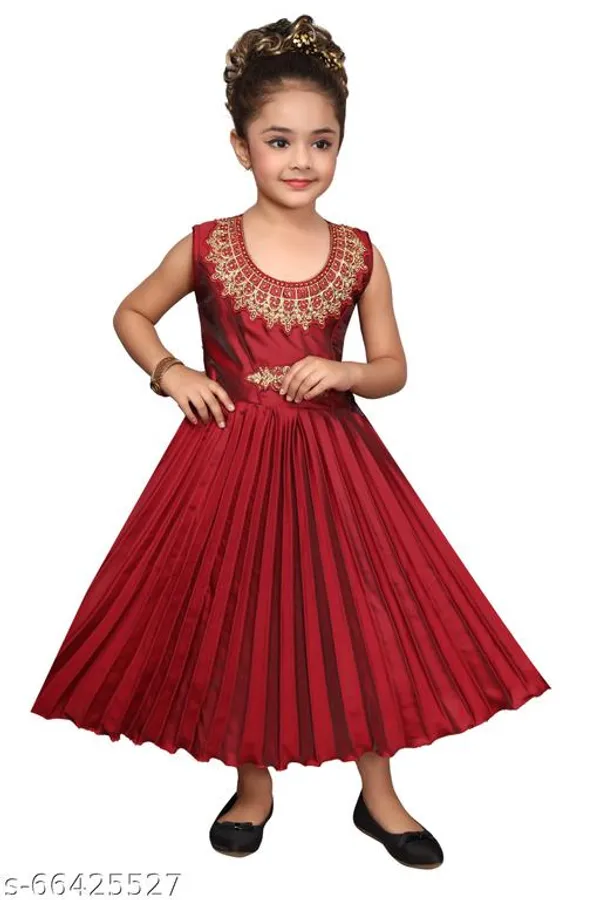 Maroon_Premium_Silk_Blend_Frocks_Dress_For_Kids_Girls