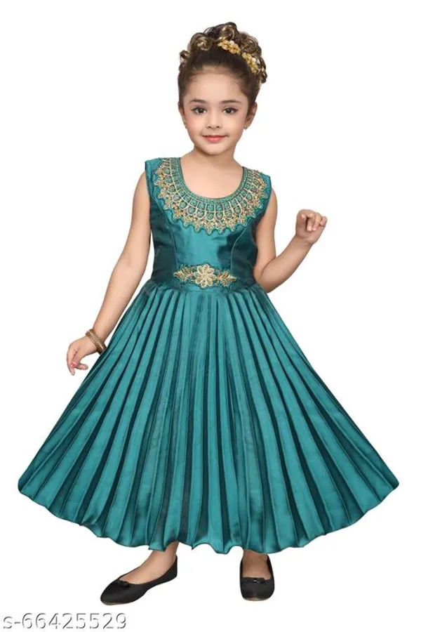 Teal_Premium_Silk_Blend_Gowns_For_Kids_Girls