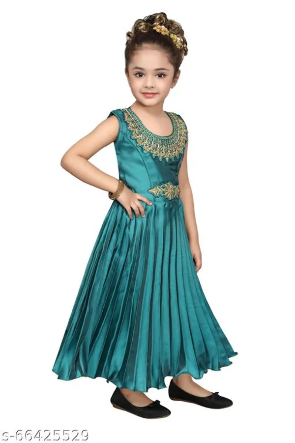 Teal_Premium_Silk_Blend_Gowns_For_Kids_Girls
