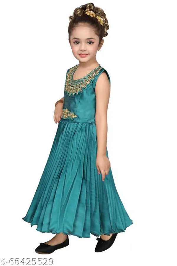 Teal_Premium_Silk_Blend_Gowns_For_Kids_Girls