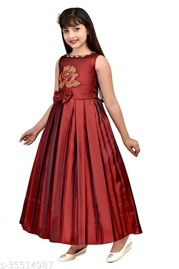 Maroon_Premium_Silk_Blend_Frocks_Dress_For_Kids_Girls