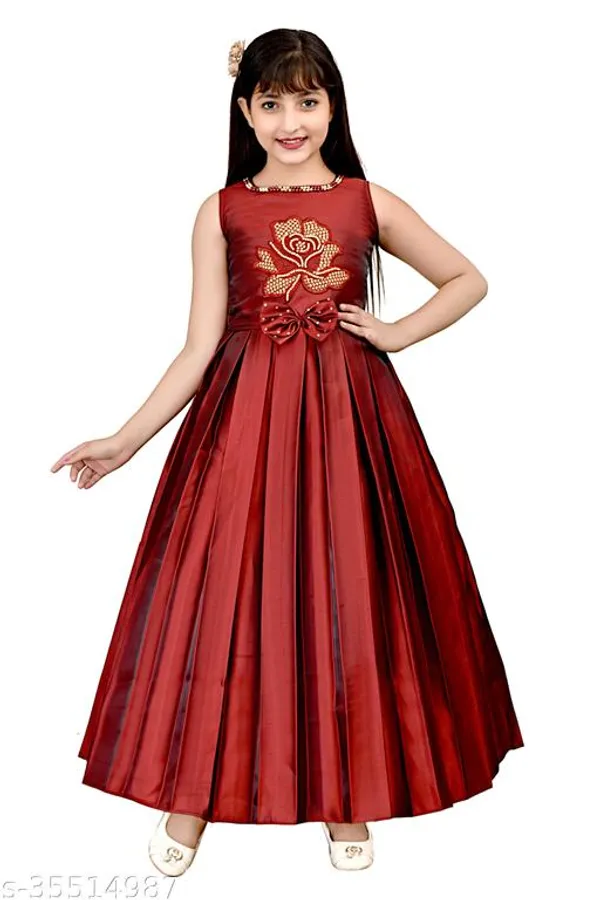 Maroon_Premium_Silk_Blend_Frocks_Dress_For_Kids_Girls