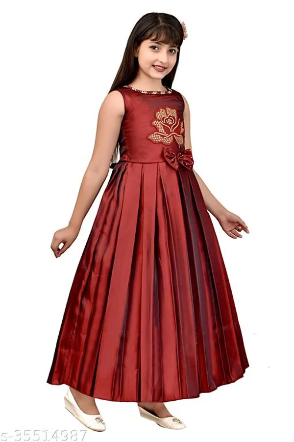 Maroon_Premium_Silk_Blend_Frocks_Dress_For_Kids_Girls