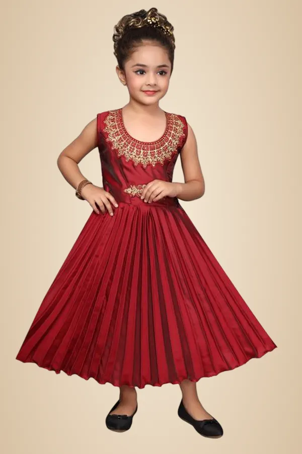 Maroon_Premium_Silk_Blend_Frocks_Dress_For_Kids_Girls