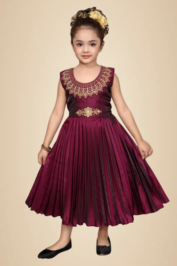 Maroon_Premium_Silk_Blend_Gowns_For_Kids_Girls