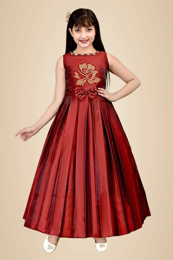 Maroon_Premium_Silk_Blend_Frocks_Dress_For_Kids_Girls