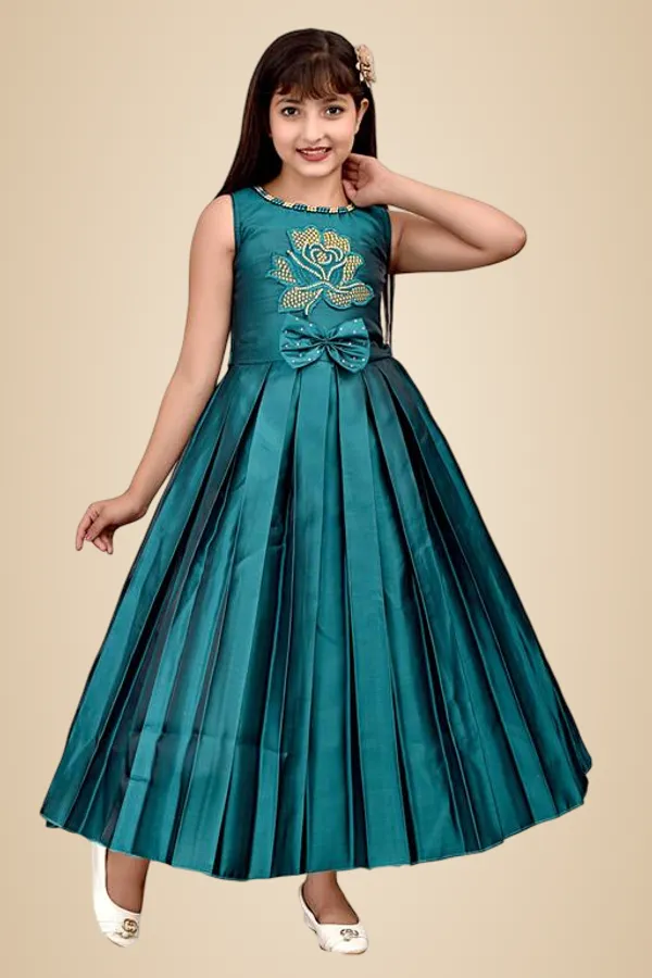 Teal_Premium_Net_Frocks_Dress_For_Kids_Girls