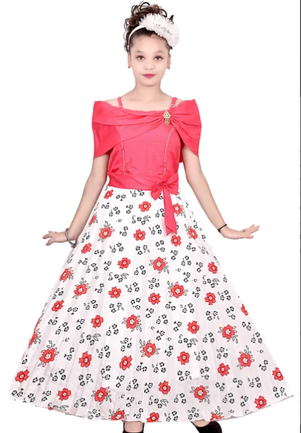 red_flower_print_barfi_fabric_gown_dress_for_kids_girls_party_wear