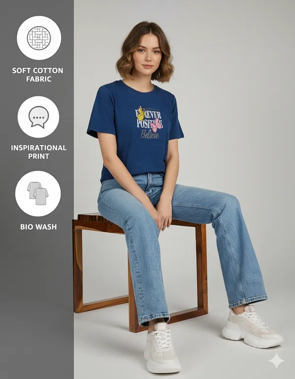 Navy_Blue_Casual_T-Shirt_Summer_Wear_Popcorn_Fabric_For_Women