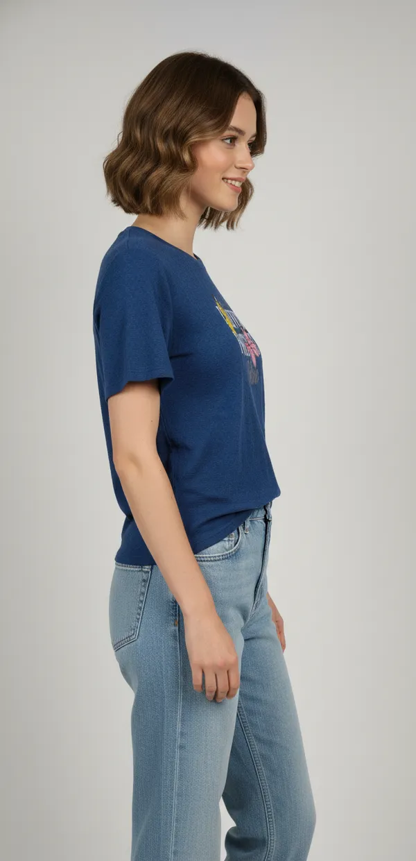 Navy_Blue_Casual_T-Shirt_Summer_Wear_Popcorn_Fabric_For_Women