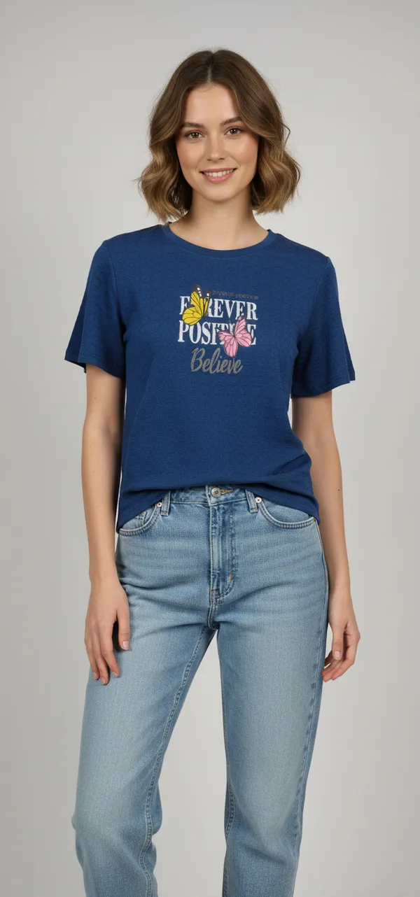 Navy_Blue_Casual_T-Shirt_Summer_Wear_Popcorn_Fabric_For_Women
