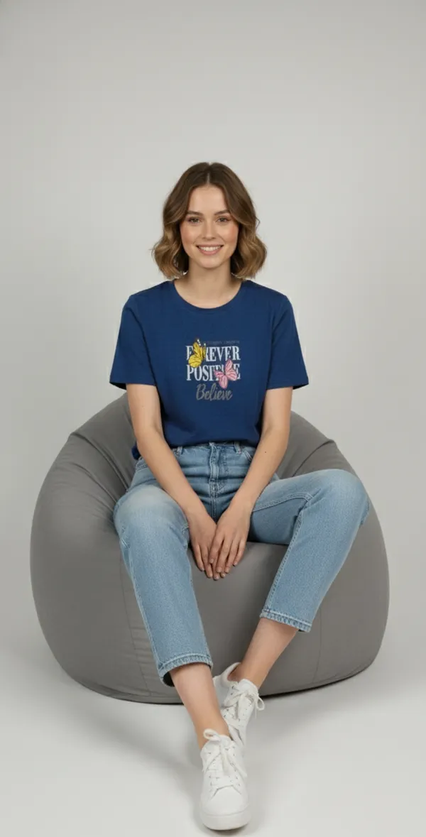 Navy_Blue_Casual_T-Shirt_Summer_Wear_Popcorn_Fabric_For_Women