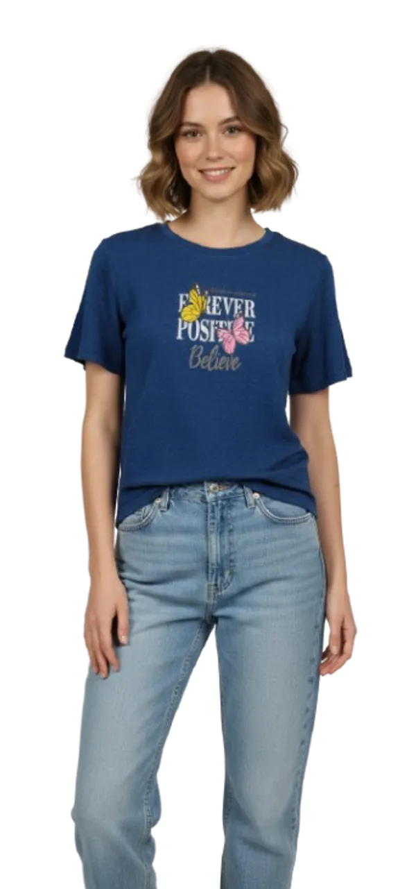 Navy_Blue_Casual_T-Shirt_Summer_Wear_Popcorn_Fabric_For_Women