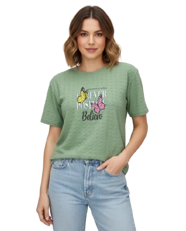 Green_Casual_T-Shirt_Summer_Wear_Popcorn_Fabric_For_Women