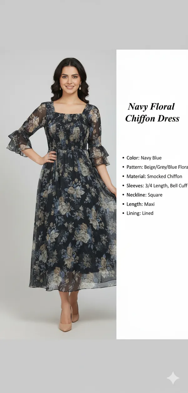 Black_Georgette_Floral_Print_Smocked_Dress_For_Women