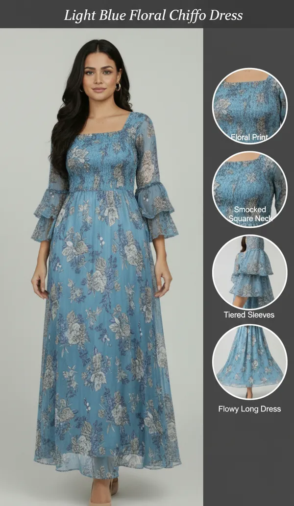 Sky_Blue_Georgette_Floral_Print_Smocked_Dress_For_Women
