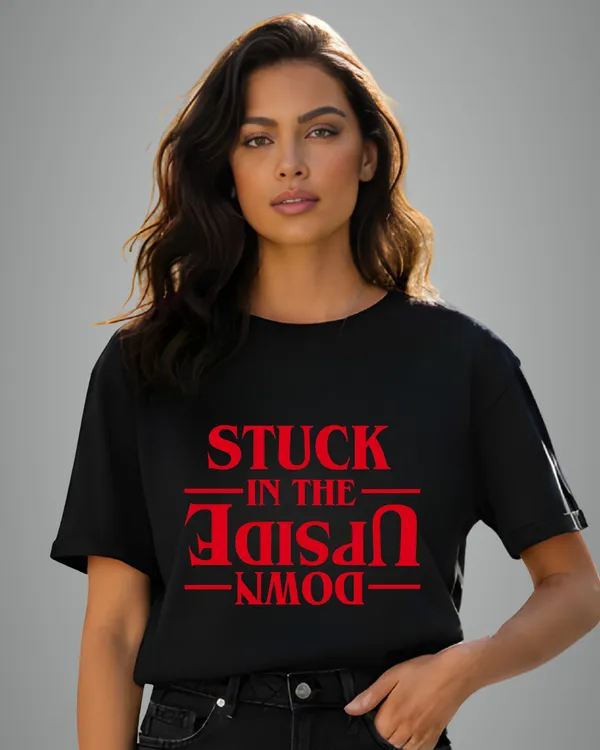 Black_Upside_Down_Graphic_Print_Round_Neck_T-Shirt_For_Women