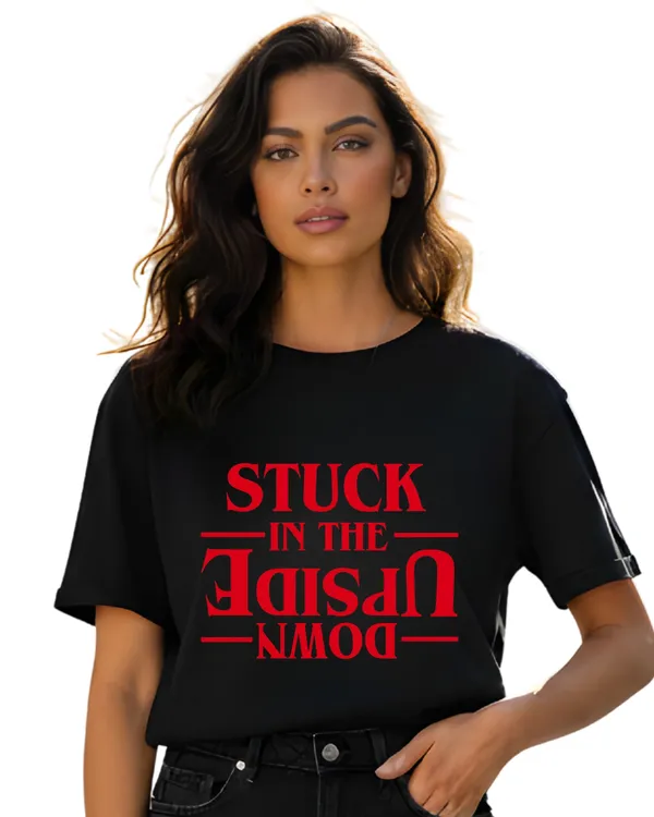 Black_Upside_Down_Graphic_Print_Round_Neck_T-Shirt_For_Women