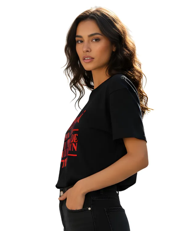 Black_Upside_Down_Graphic_Print_Round_Neck_T-Shirt_For_Women